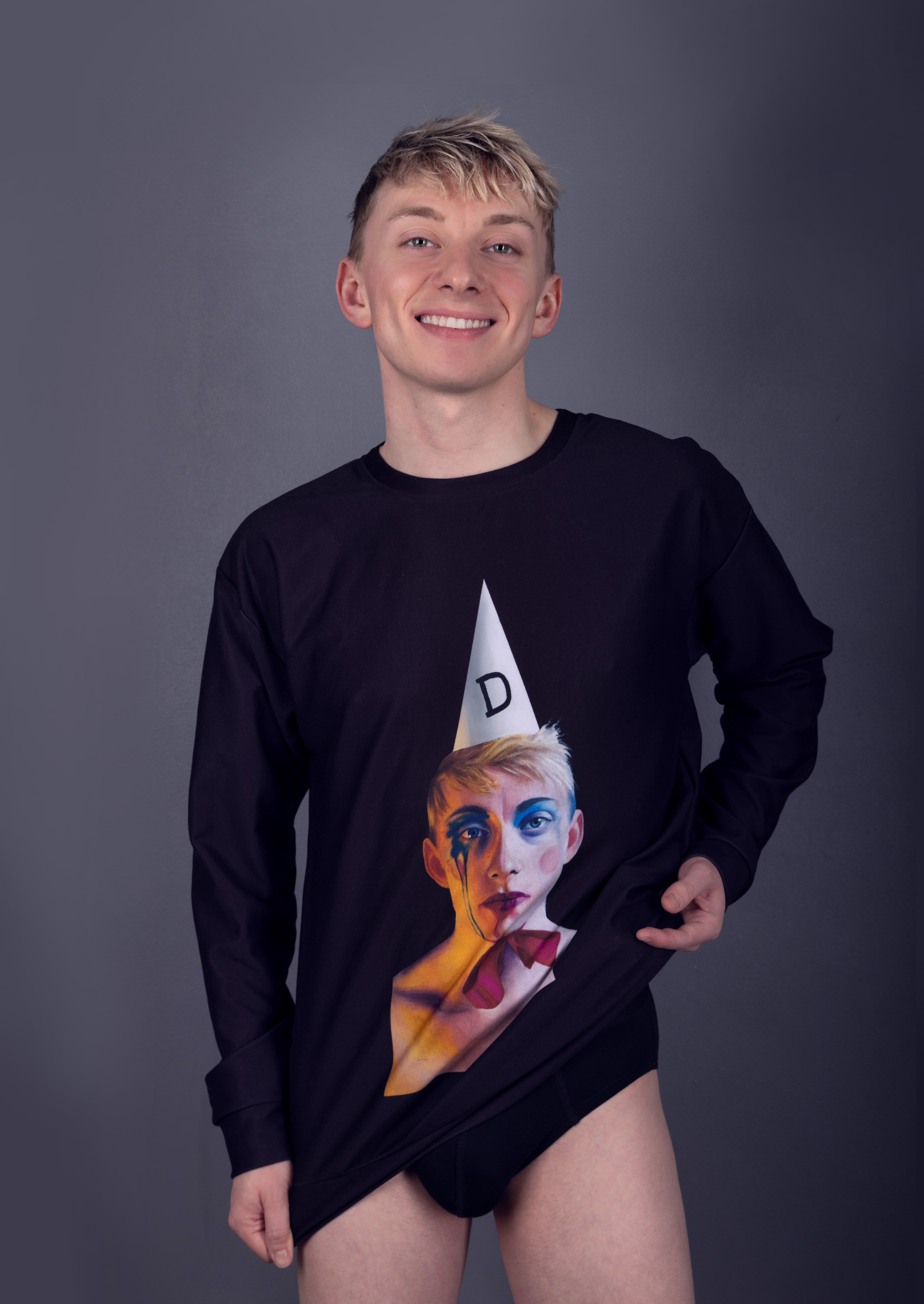 Oliver Bassett Cross wearing the Dunce sweatshirt